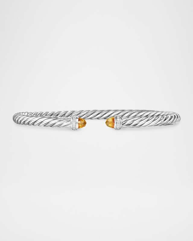 Modern Cable Flex Bracelet with Gemstones and Diamonds in Silver, 4